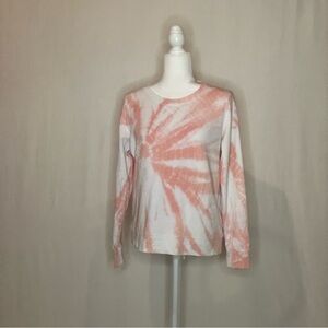 J Crew Tie-Dye Long Sleeve Sweat Shirt Pink/Peach Crewneck Pullover Sz S